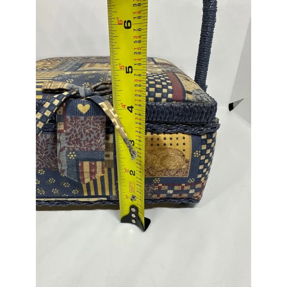VTG Dyno Merchandise Sewing Basket Blue Tapestry Animal Patchwork Handle 9001